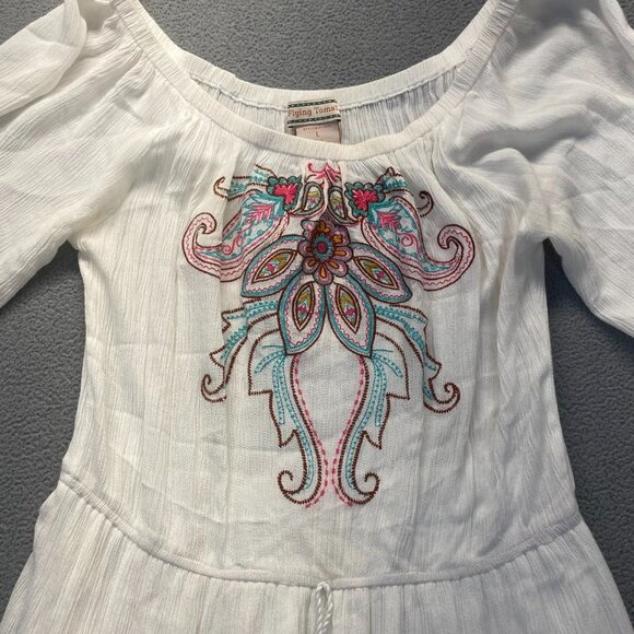 Flying Tomato Embroidered Rayon Floral White Dress Size Large - Picture 8 of 10